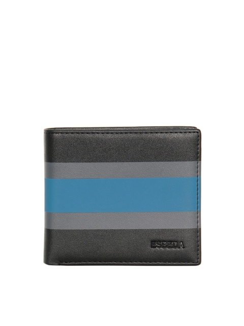 

ESBEDA Men Black & Blue Colourblocked Textured PU Two Fold Wallet with RFID