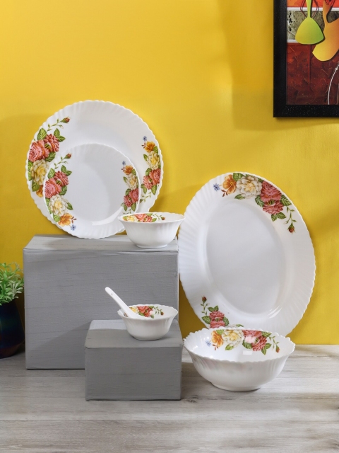 

ceradeco White & Pink 33 Pieces Printed Glass Glossy Dinner Set