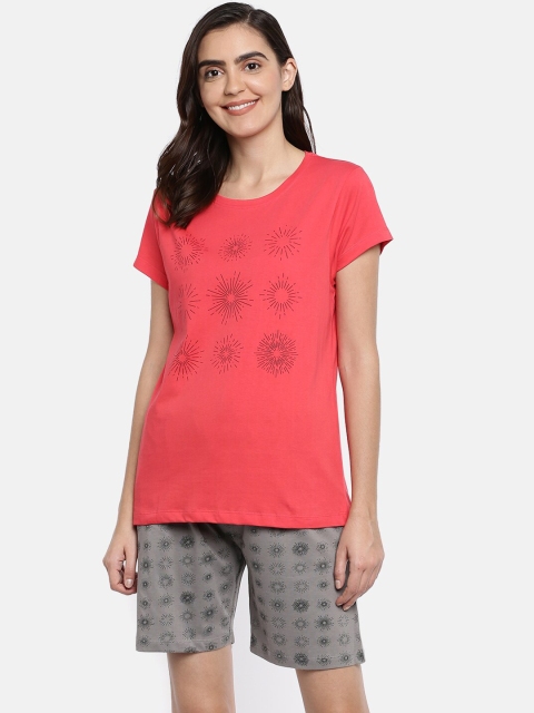 

Ellete Women Red & Grey Printed Cotton Night Suit