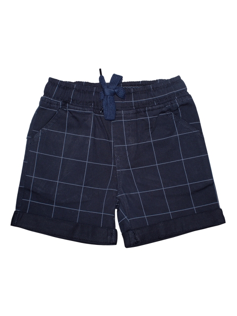 

KiddoPanti Boys Navy Blue Checked Mid-Rise Roll-Up Hem Regular Shorts