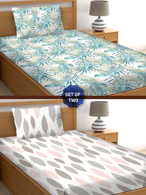 

BELLA CASA Floral 250 TC 2 Single Bedsheet with 2 Pillow Covers, Green