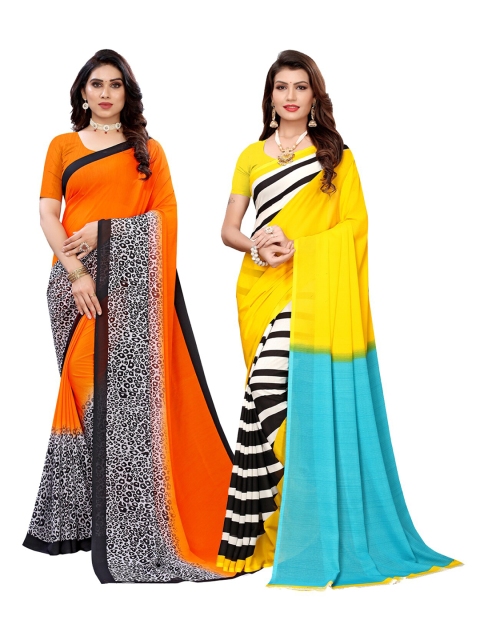 

KALINI Yellow & Orange Pack of 2 Printed Sarees