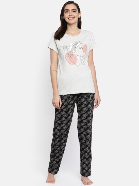 

Ellete Women White & Black Printed Night suit