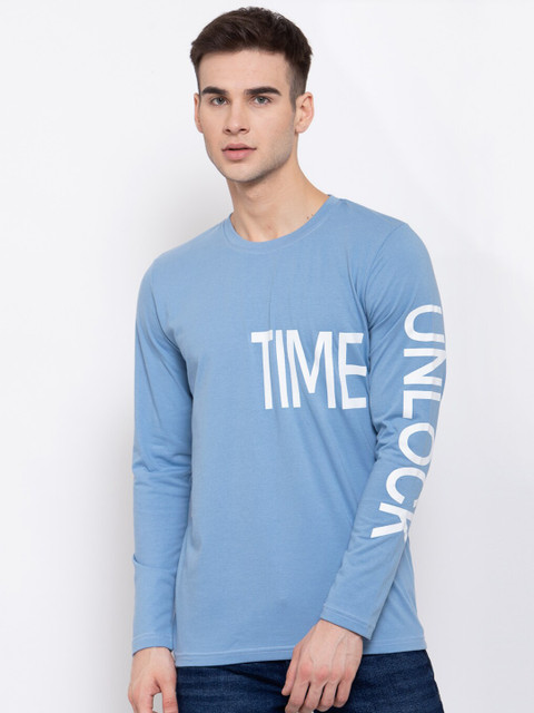 

KAY DEE Men Blue & White Typography Printed Slim Fit T-shirt
