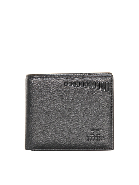 

ESBEDA Men Black Textured Zip Detail PU Two Fold Wallet with SIM Card Holder
