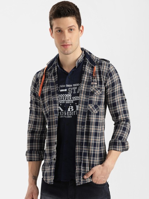 

V2 Value & Variety Men Navy Blue Tartan Checks Checked Casual Shirt