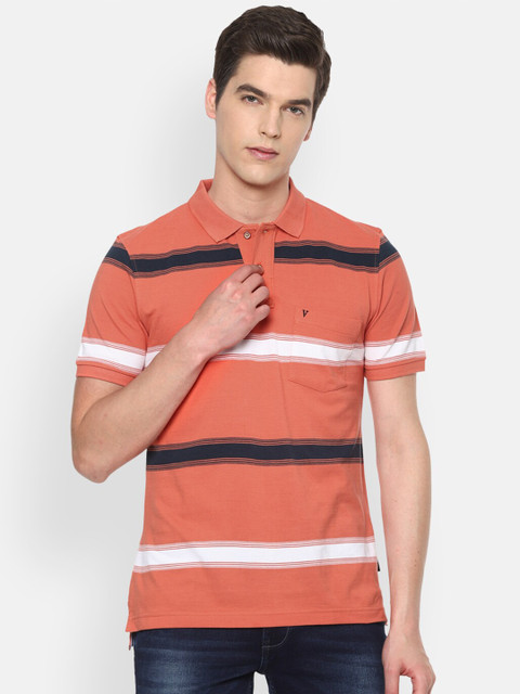 

Van Heusen Sport Men Orange & Black Striped Polo Collar T-shirt