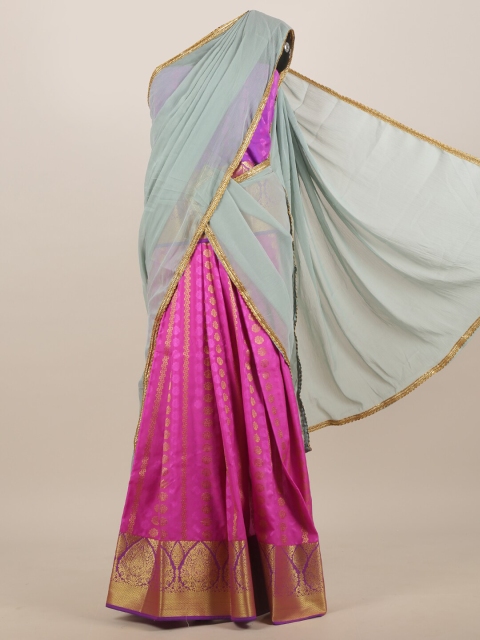 

Pothys Grey & Pink Floral Zari Half Saree