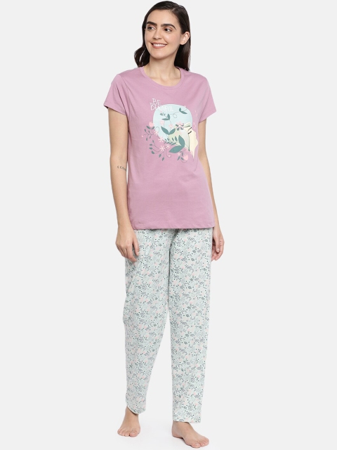

Ellete Women Purple & Grey Printed Night suit