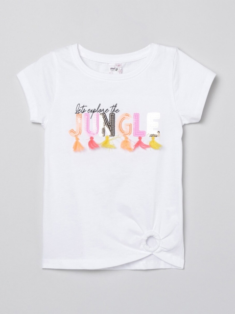 

max Girls Cream Pure Cotton Printed Applique Pure Cotton T-shirt
