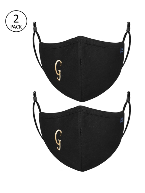 

CENWELL Unisex Pack Of 2 Black Solid 6-Ply Pure Cotton Outdoor Cloth Face Masks