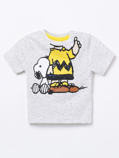 

Juniors by Lifestyle Boys Grey Melange & Yellow Printed Cotton T-shirt