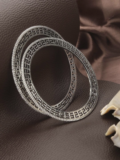 

Priyaasi Set Of 2 Silver-Plated White AD-Studded Handcrafted Bangles