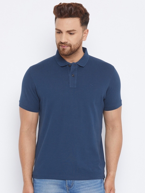 

98 Degree North Men Navy Blue Polo Collar Applique T-shirt