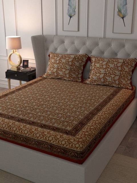 

RANGDESI Yellow & White Ethnic Motifs 210 TC King Bedsheet with 2 Pillow Covers