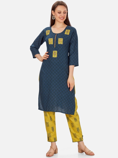 

Kiana Women Blue Ethnic Motifs Printed Embroidered Kurta Set