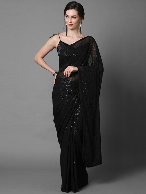 

Mitera Black Embellished Sequinned Saree