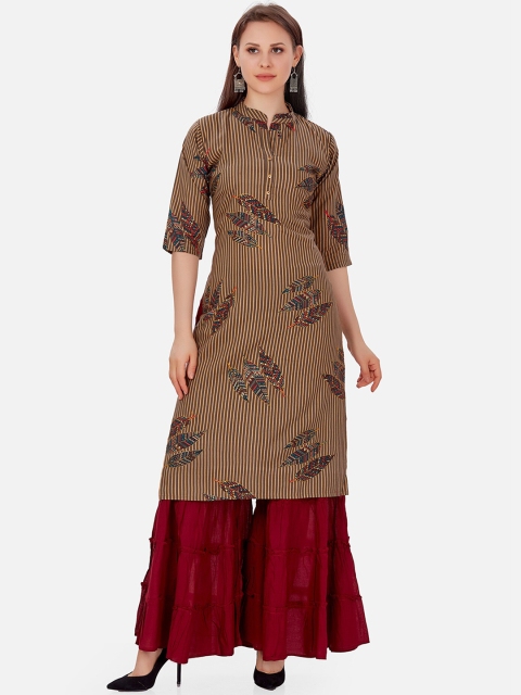

Kiana Women Brown Striped Kurta with Trousers