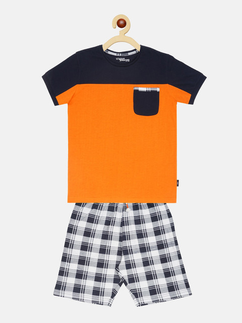 

Lil Tomatoes Boys Orange & Black Printed Night suit