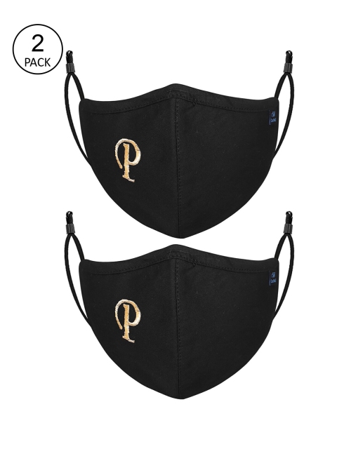

CENWELL Unisex Pack Of 2 Black Solid 6-Ply Reusable Pure Cotton Cloth Masks