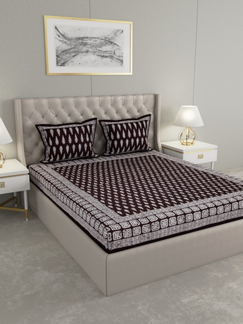 

RANGDESI Brown & White Ethnic Motifs 210 TC King Bedsheet with 2 Pillow Covers