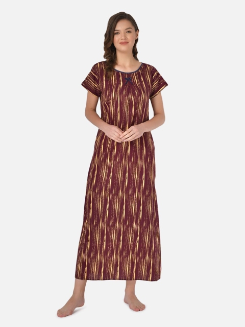 

Klamotten Maroon Printed Maxi Cotton Nightdress
