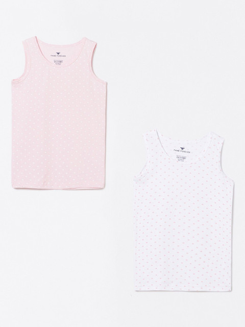 

Fame Forever by Lifestyle Girls Pack Of 2 Polka Dot Printed Cotton Camisoles, Pink