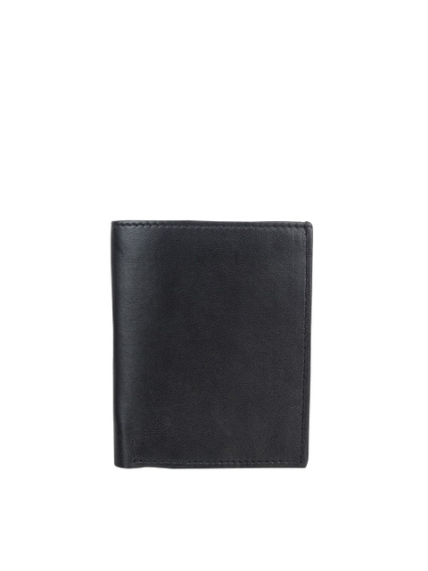 

Swiss Design Unisex Black Textured Leather Three Fold Wallet
