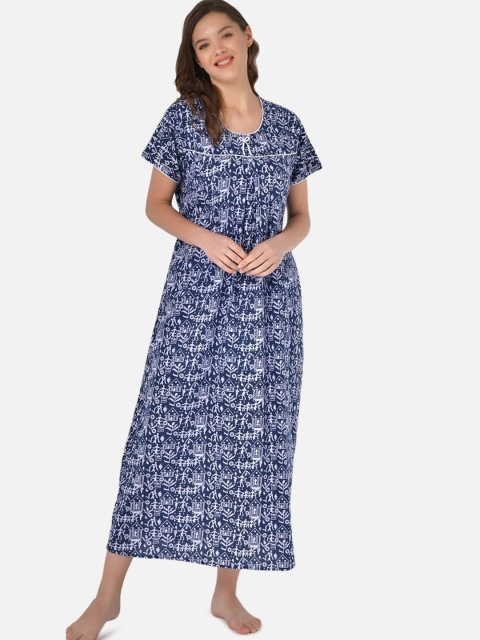 

Klamotten Navy Blue Printed Maxi Nightdress