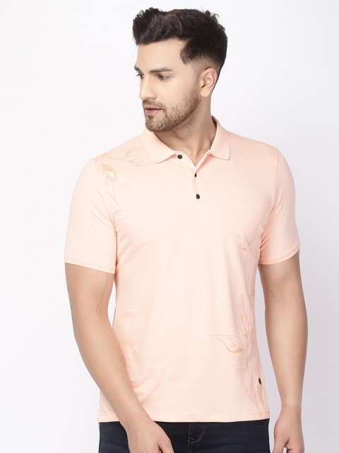 

Blackberrys Men Peach-Coloured Floral Printed Polo Collar Slim Fit Cotton Pure Cotton T-shirt