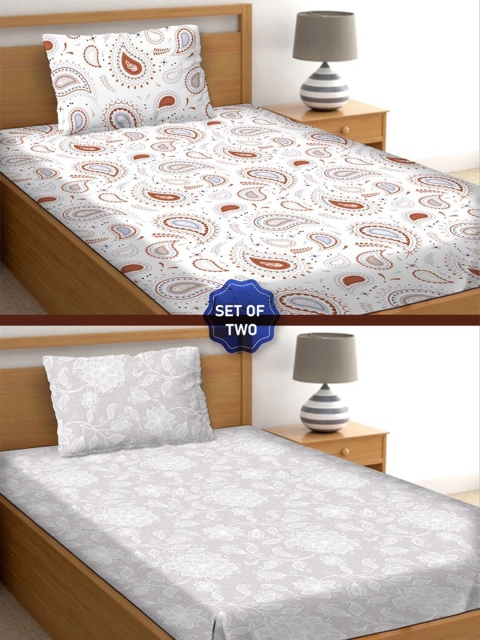 

BELLA CASA White & Brown Floral 250 TC 2 Single Bedsheet with 2 Pillow Covers
