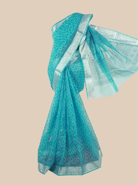 

Pothys Blue & Silver-Toned Paisley Saree