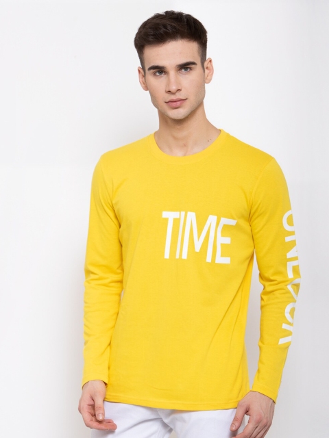 

KAY DEE Men Yellow & White Typography Printed Slim Fit T-shirt