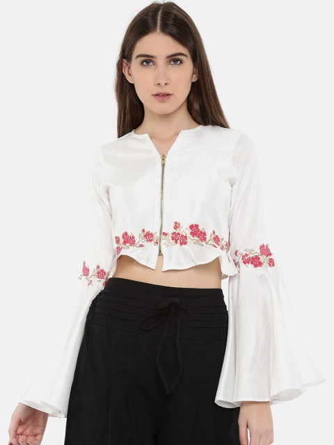 

Ira Soleil Women White Floral Crop Tailored Jacket