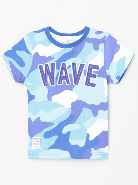 

max Boys Blue & White Typography Printed T-shirt