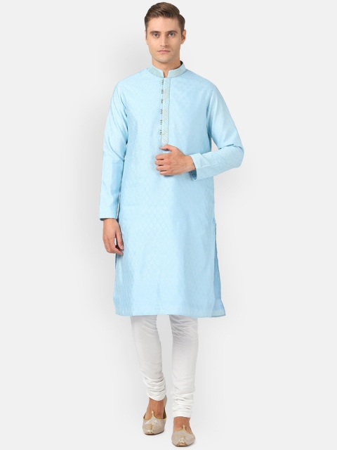 

Louis Philippe Men Turquoise Blue Ethnic Motifs Thread Work Kurta with Churidar