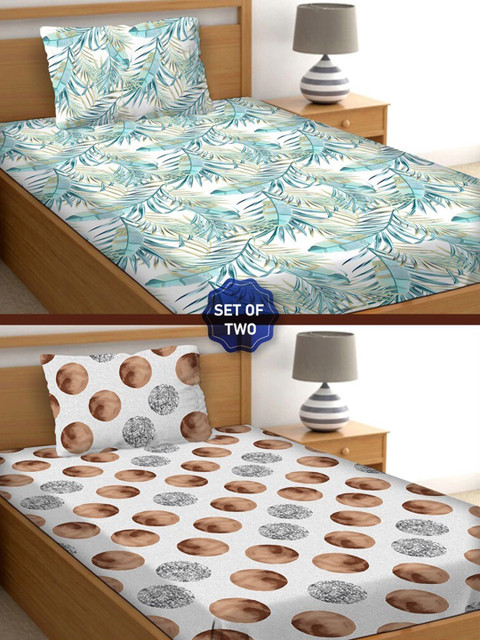 

BELLA CASA Multicoloured Floral 250 TC 2 Single Bedsheet with 2 Pillow Covers, Multi