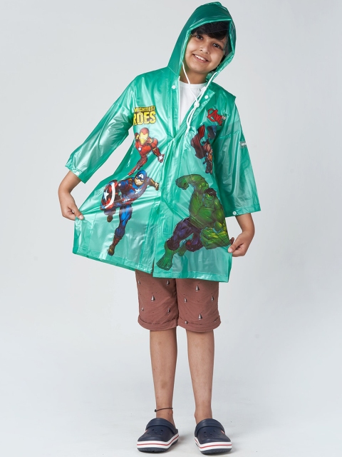 

Zeel Boys Green Printed Raincoat