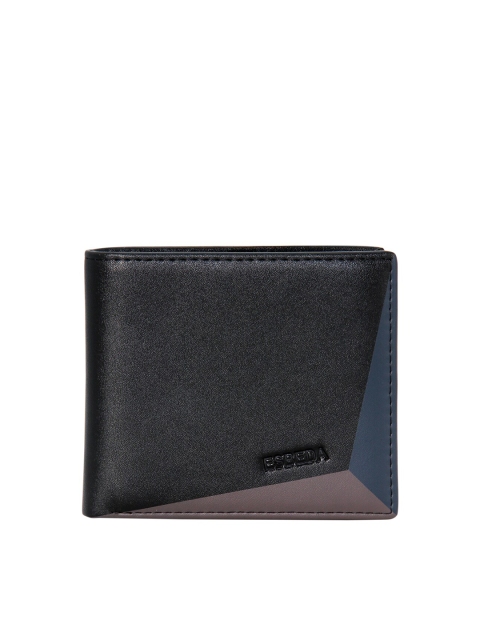 

ESBEDA Men Black & Blue Colourblocked Textured PU Two Fold Wallet with RFID