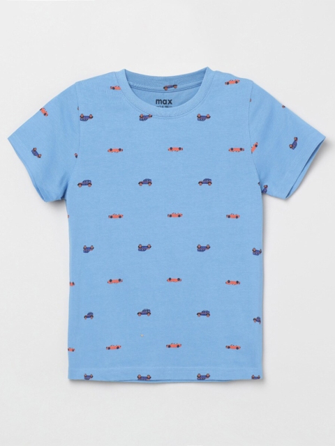 max Boys Blue & Orange Printed T-shirt