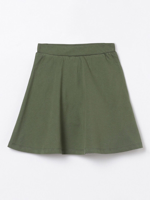 

Fame Forever by Lifestyle Girls Olive-Green Solid Knee-Length Flared Skirt
