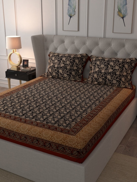

RANGDESI Black & Beige Ethnic Motifs 210 TC King Bedsheet with 2 Pillow Covers