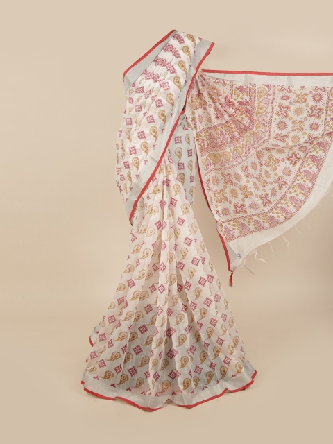 

Pothys Off White & Pink Ethnic Motifs Saree