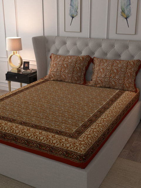 

RANGDESI Yellow & White Floral 210 TC King Bedsheet with 2 Pillow Covers