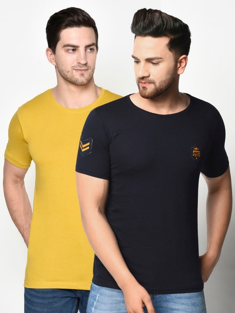 

ELEGANCE Men Pack Of 2 Yellow & Black T-shirt