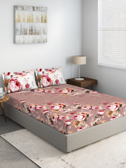 

DDecor Red & Brown Floral 140 TC King Bedsheet with 2 Pillow Covers