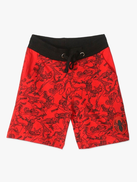 

Kids Ville Boys Red Superhero Printed Spider-Man Mid-Rise Cotton Regular Shorts