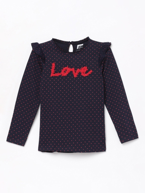 

Fame Forever by Lifestyle Girls Navy Blue Polka Dots Printed Regular Top
