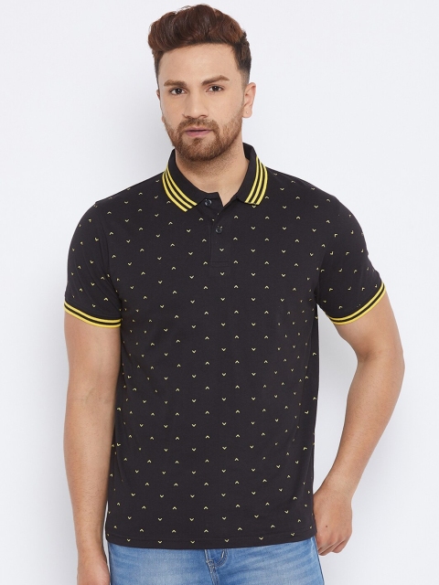 

98 Degree North Men Black & Yellow Printed Polo Collar T-shirt