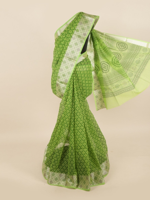 

Pothys Green & Silver-Toned Floral Saree